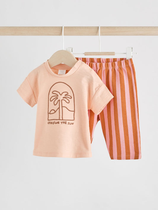 Coral/Orange/Pink Baby Short Sleeve Top and Trousers Set (0mths-2yrs) image 1