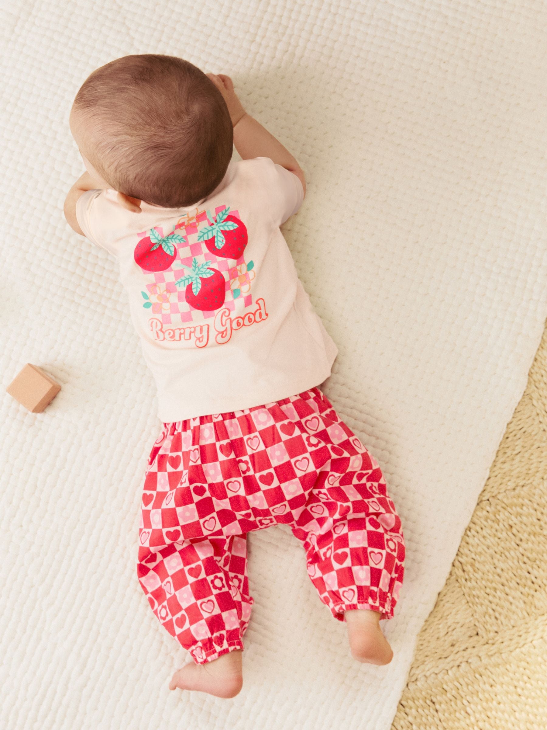 Red/Pink Strawberry/ Hearts Baby Short Sleeve Top and Trousers Set image 1