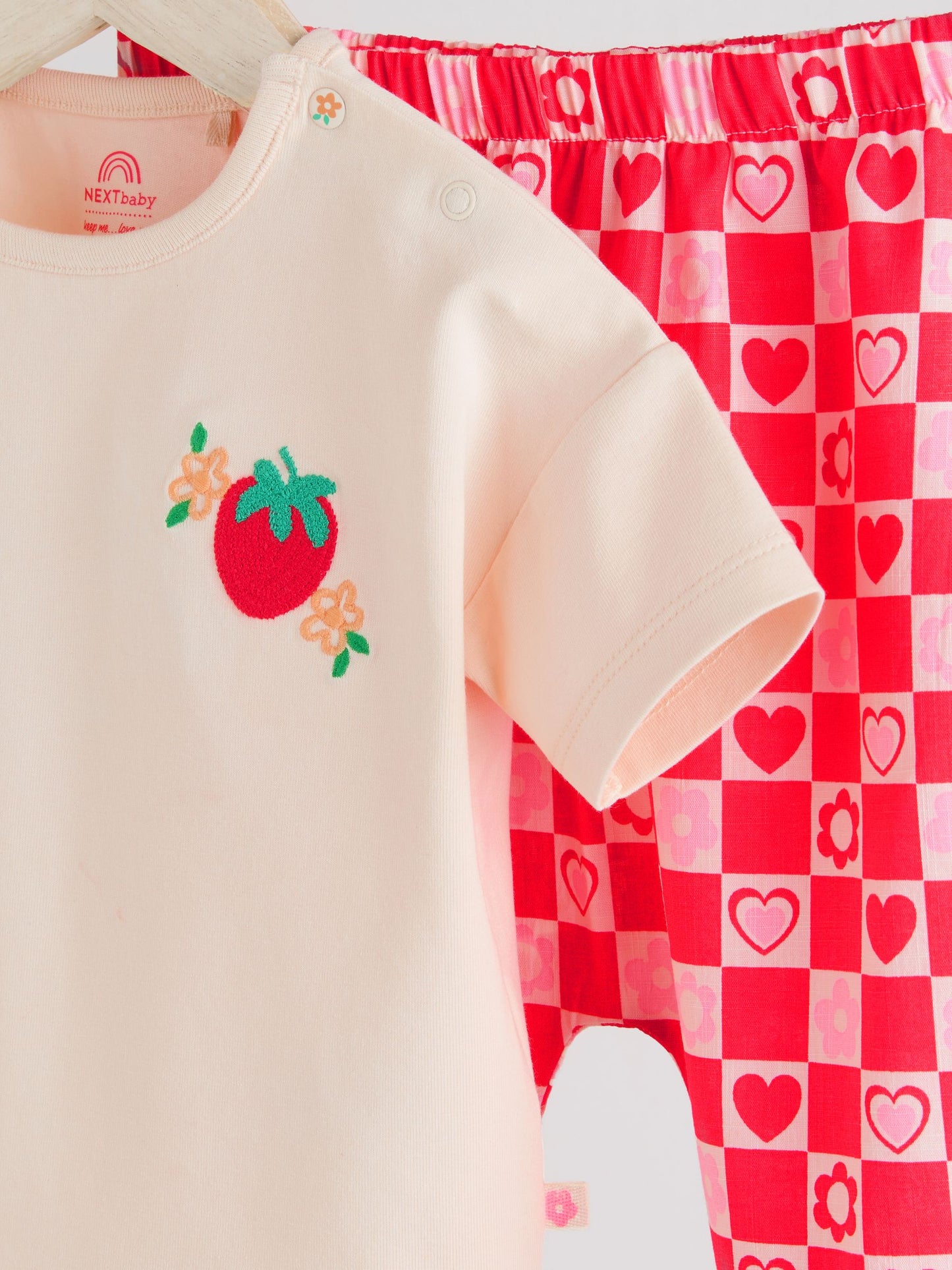 Red/Pink Strawberry/ Hearts Baby Short Sleeve Top and Trousers Set image 4