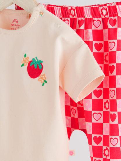 Red/Pink Strawberry/ Hearts Baby Short Sleeve Top and Trousers Set image 4