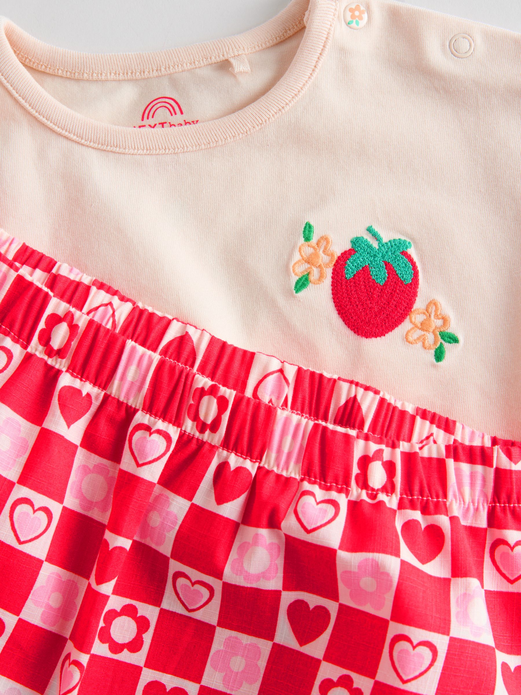Red/Pink Strawberry/ Hearts Baby Short Sleeve Top and Trousers Set image 5