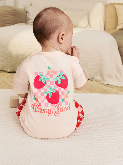 Red/Pink Strawberry/ Hearts Baby Short Sleeve Top and Trousers Set image 7