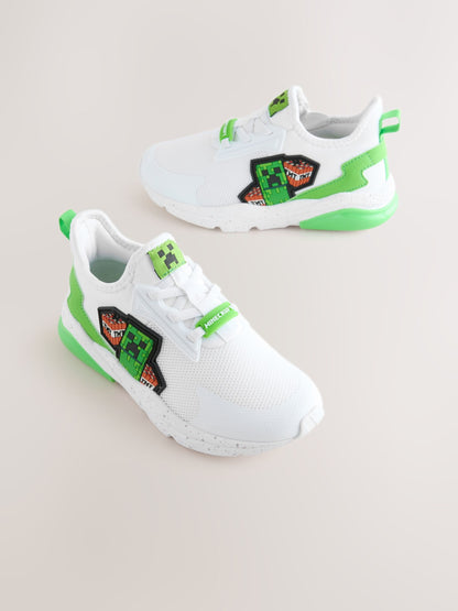 Dsiney Kidz - White Standard Fit (F) Minecraft Elastic Lace Trainers image 1