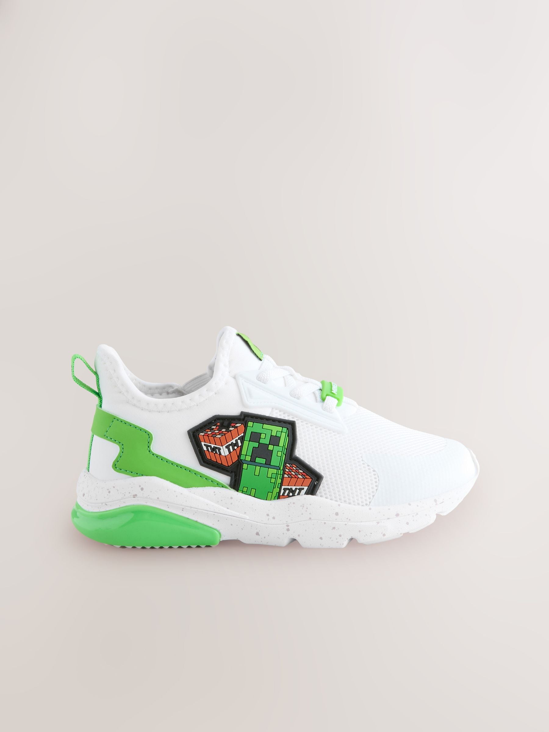 Dsiney Kidz - White Standard Fit (F) Minecraft Elastic Lace Trainers image 2