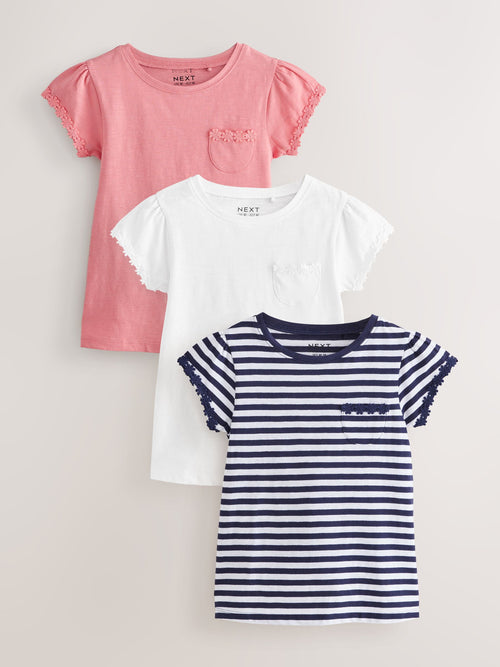 Dsiney Kidz - Blue/Pink/White Daisy Trim T-Shirts 3 Pack (12mths-16yrs) image 1