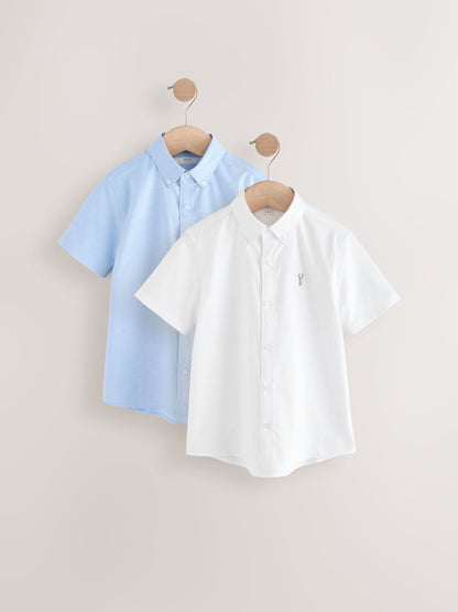 Dsiney Kidz - White/Blue Short Sleeve Cotton Rich Oxford Shirts 2 Pack (3-16yrs) image 1
