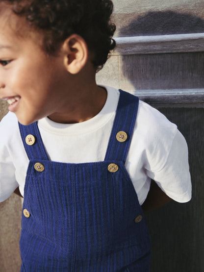 Navy Stripe Soft Textured 100% Cotton Dungarees (3mths-7yrs)