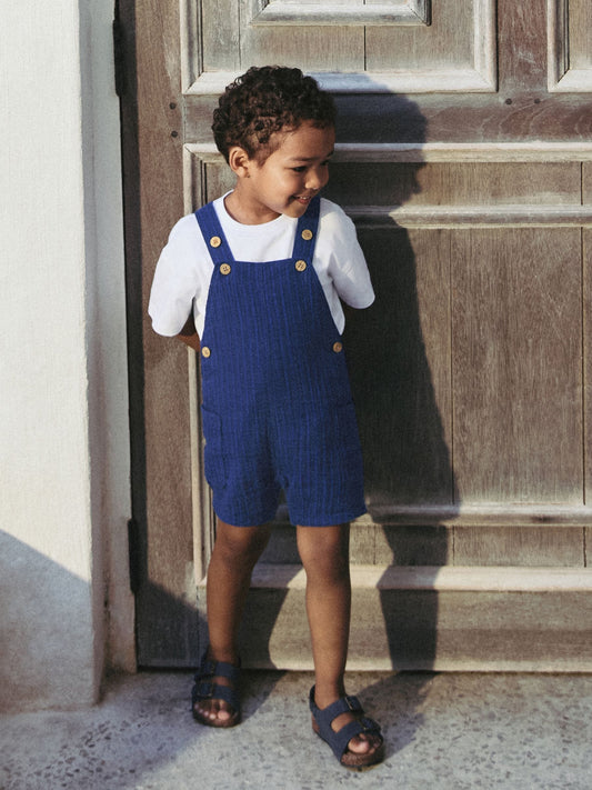 Navy Stripe Soft Textured 100% Cotton Dungarees (3mths-7yrs) image 1