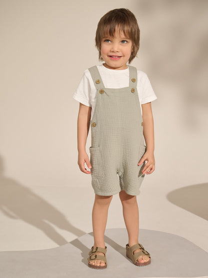 Sage Green Soft Textured 100% Cotton Dungarees (3mths-7yrs)