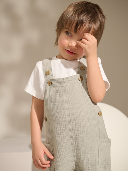 Sage Green Soft Textured 100% Cotton Dungarees (3mths-7yrs) image 3