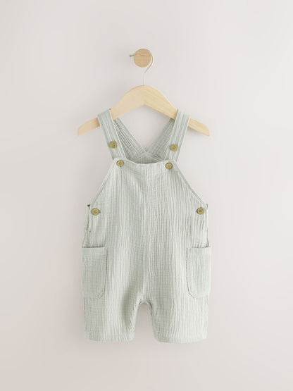 Sage Green Soft Textured 100% Cotton Dungarees (3mths-7yrs)
