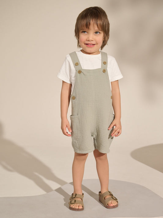 Sage Green Soft Textured 100% Cotton Dungarees (3mths-7yrs) image 1