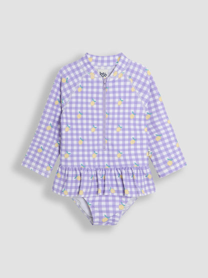JoJo Maman Bébé Gingham Long Sleeve Sunsafe Swimsuit image 1
