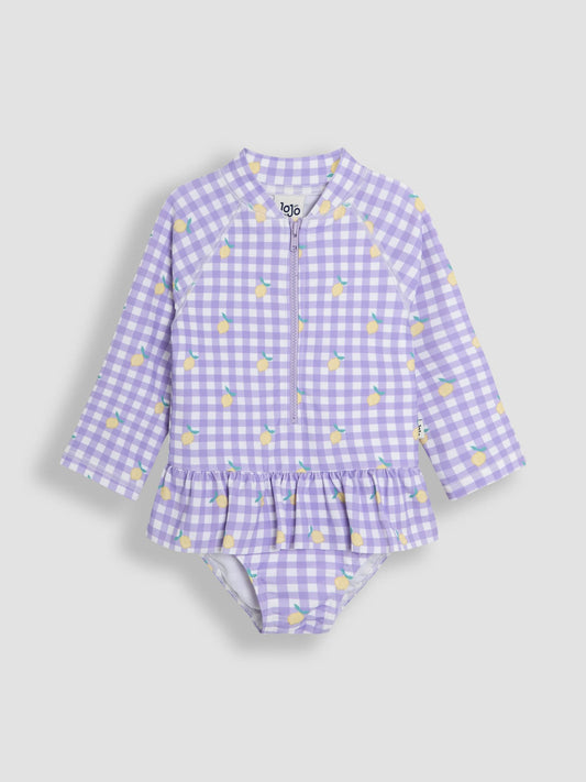 JoJo Maman Bébé Gingham Long Sleeve Sunsafe Swimsuit image 1