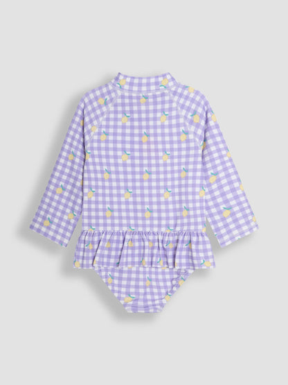 JoJo Maman Bébé Gingham Long Sleeve Sunsafe Swimsuit image 2
