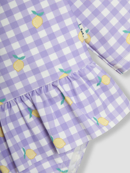 JoJo Maman Bébé Gingham Long Sleeve Sunsafe Swimsuit image 3