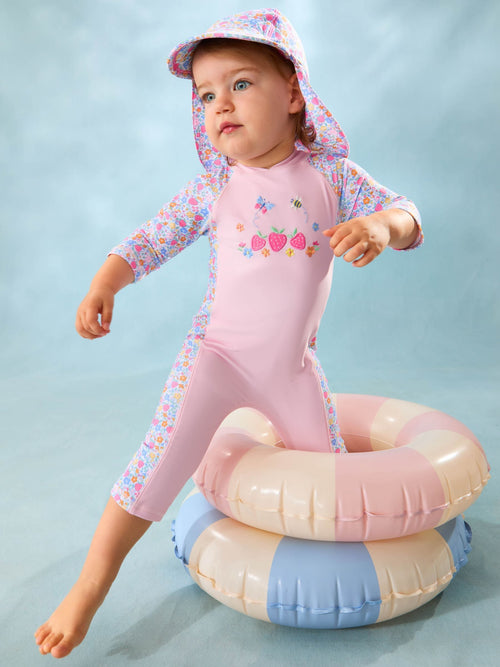 Dsiney Kidz - JoJo Maman Bébé Pink Strawberry Floral UV Sunsafe Suit image 1