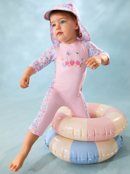 Dsiney Kidz - JoJo Maman Bébé Pink Strawberry Floral UV Sunsafe Suit image 1