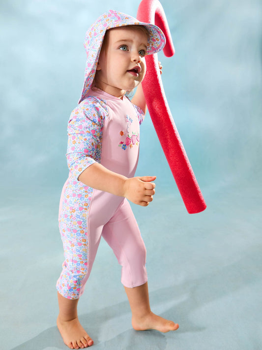 Dsiney Kidz - JoJo Maman Bébé Pink Strawberry Floral UV Sunsafe Suit image 2