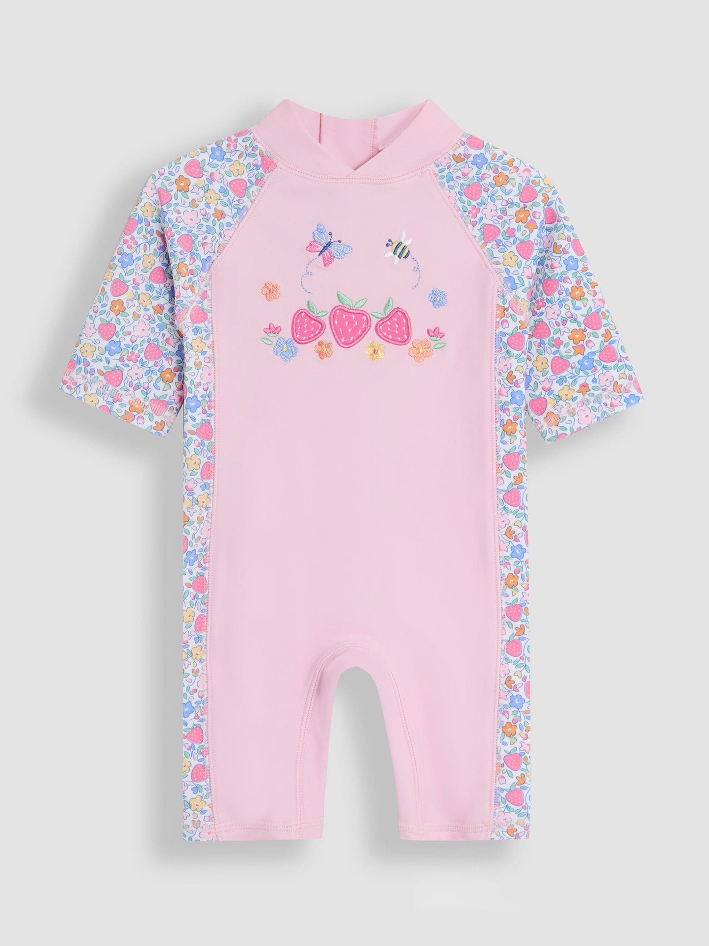 JoJo Maman Bébé Pink Strawberry Floral UV Sunsafe Suit image 4
