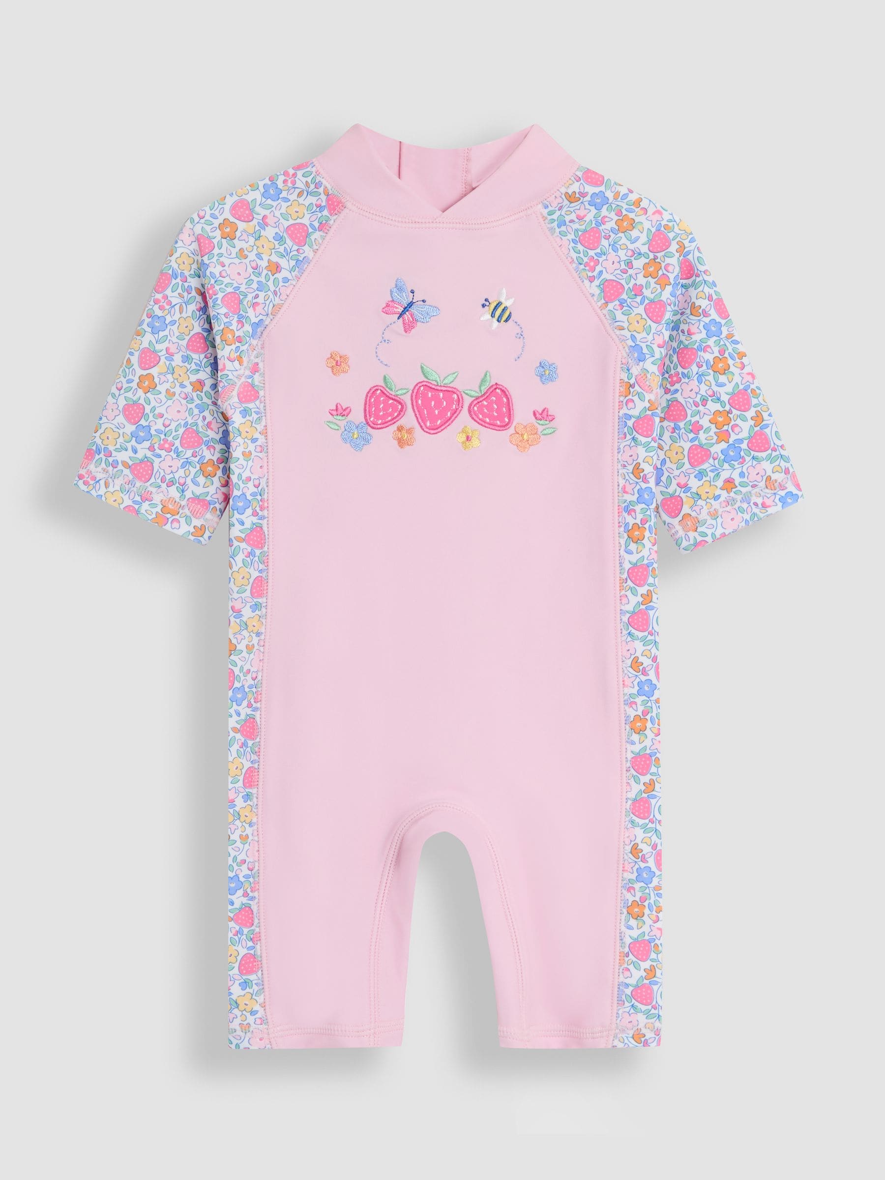 JoJo Maman Bébé Pink Strawberry Floral UV Sunsafe Suit image 4