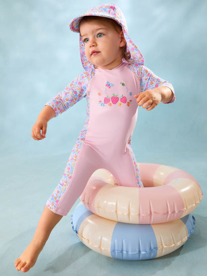 JoJo Maman Bébé Pink Strawberry Floral UV Sunsafe Suit image 1