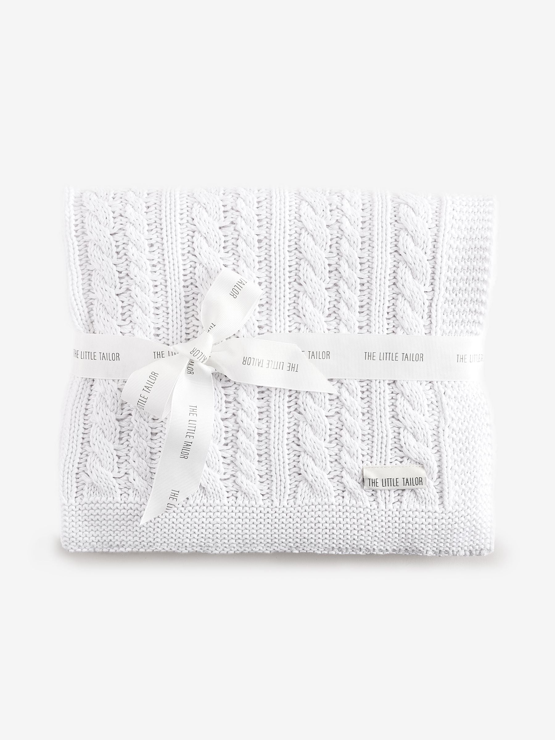 The Little Tailor White Baby Fisherman Cable Knitted Blanket image 1