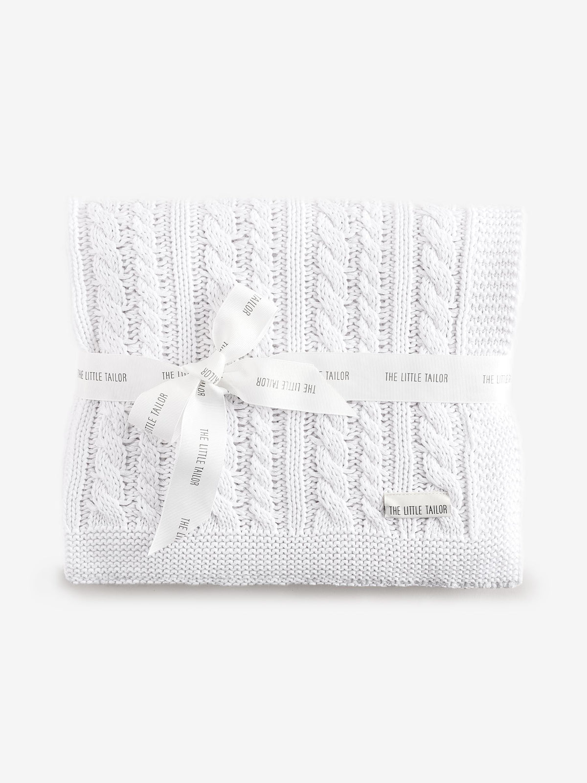 The Little Tailor White Baby Fisherman Cable Knitted Blanket image 1
