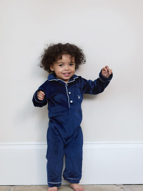 The Little Tailor Blue Luxury Soft Touch Velour Onsie Rompersuit image 1