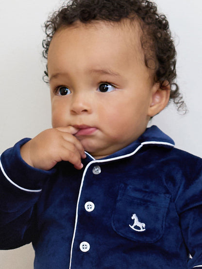 The Little Tailor Blue Luxury Soft Touch Velour Onsie Rompersuit image 3