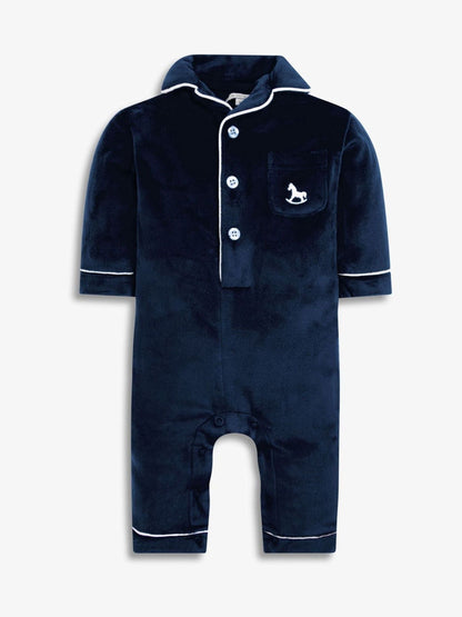 The Little Tailor Blue Luxury Soft Touch Velour Onsie Rompersuit image 4