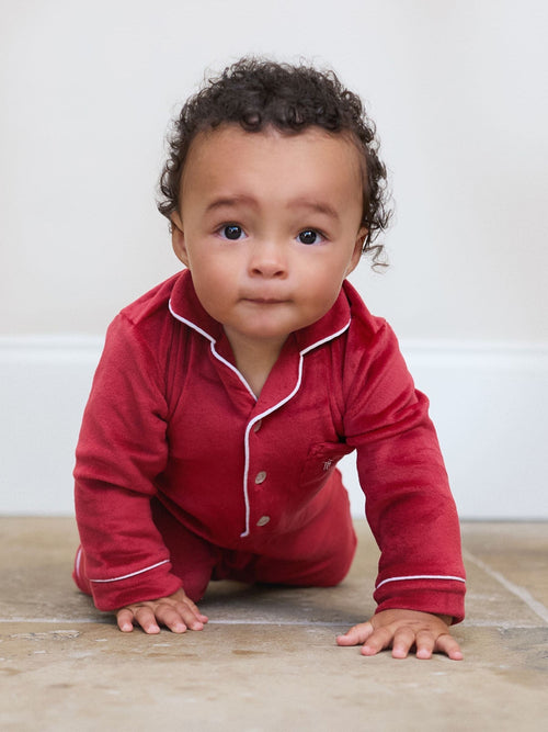 The Little Tailor Red Luxury Soft Touch Velour Onsie Rompersuit image 1