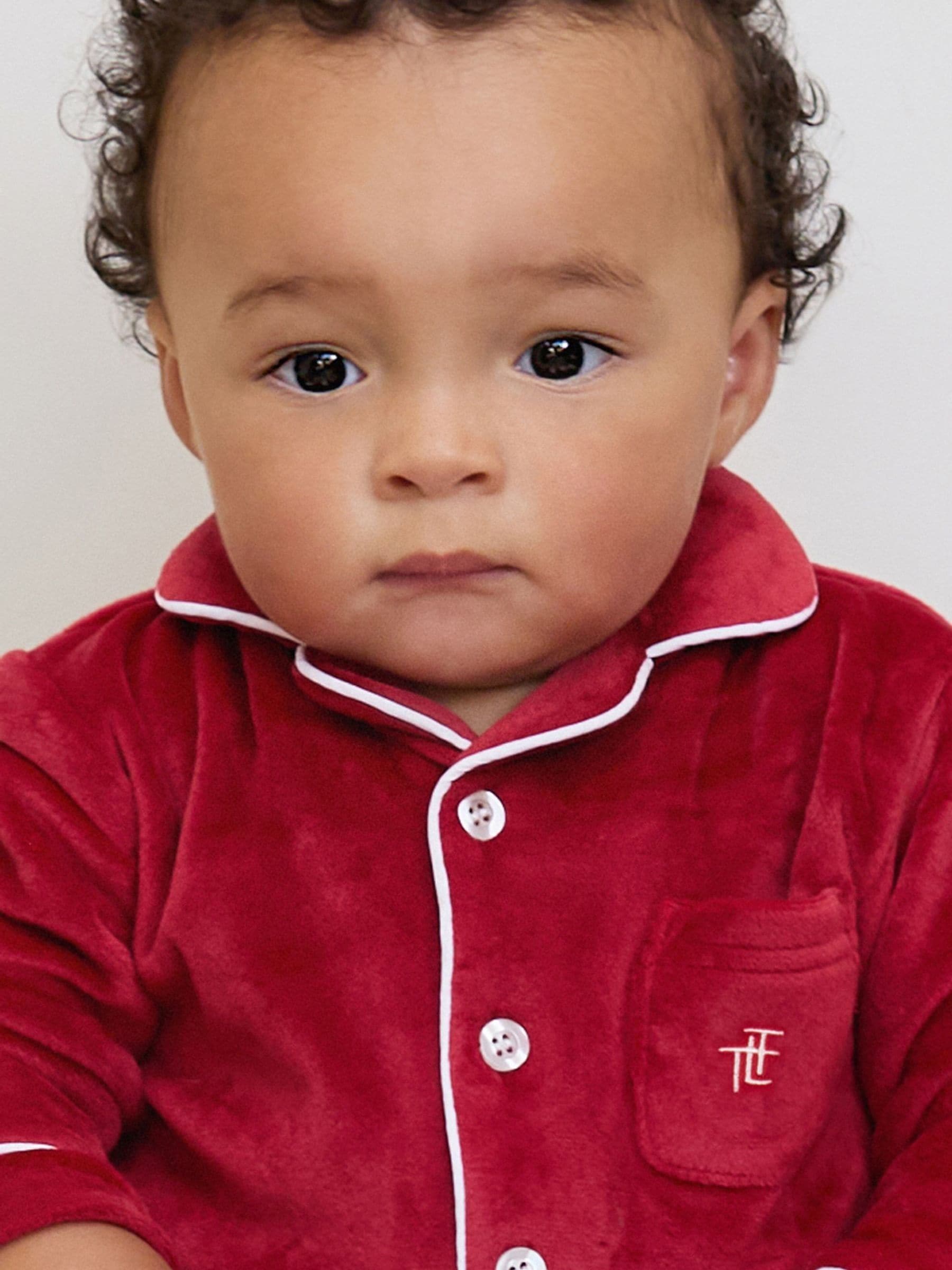 The Little Tailor Red Luxury Soft Touch Velour Onsie Rompersuit image 3