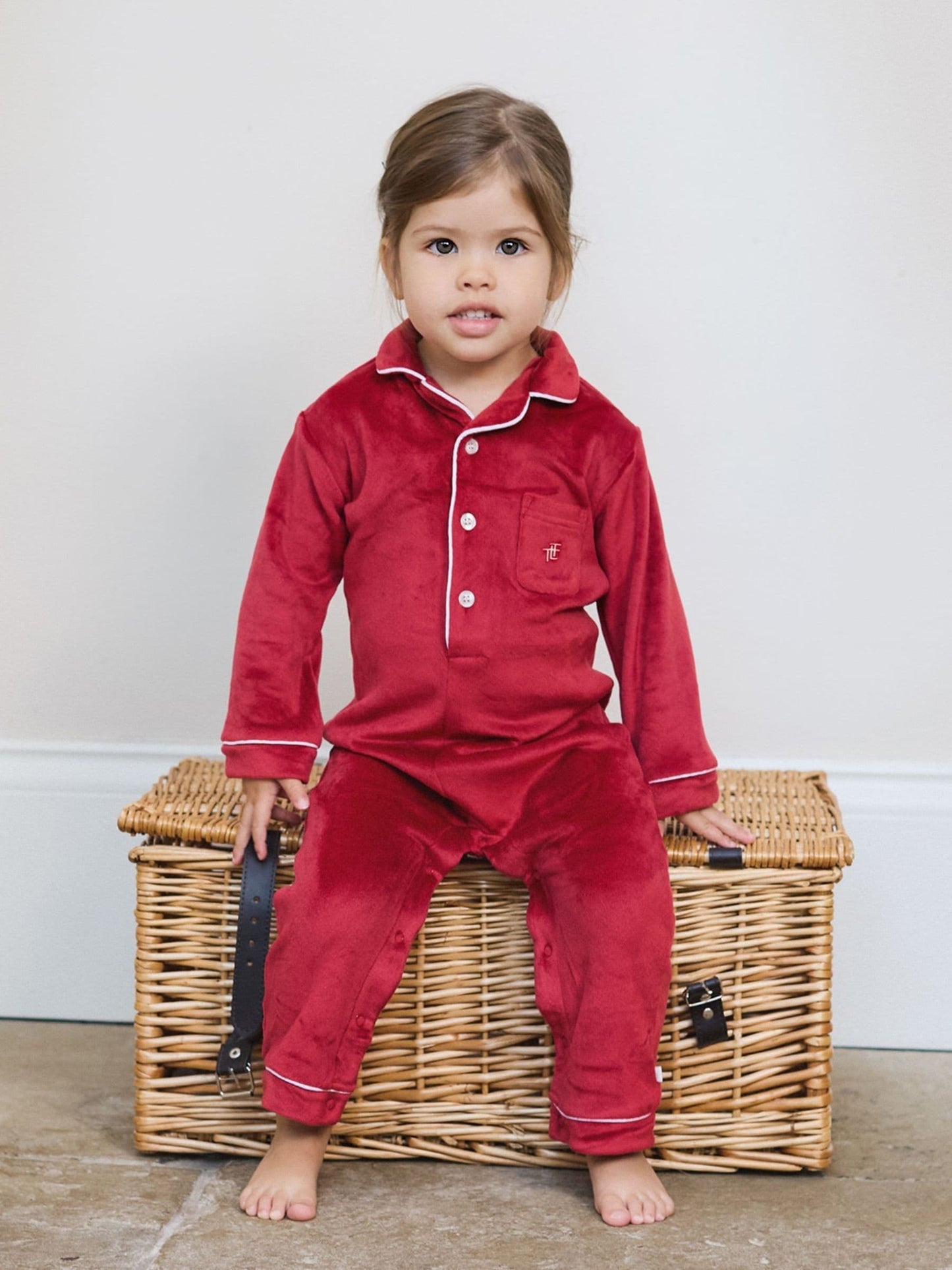 The Little Tailor Red Luxury Soft Touch Velour Onsie Rompersuit image 4