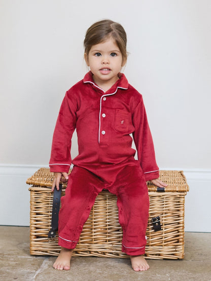 The Little Tailor Red Luxury Soft Touch Velour Onsie Rompersuit image 4