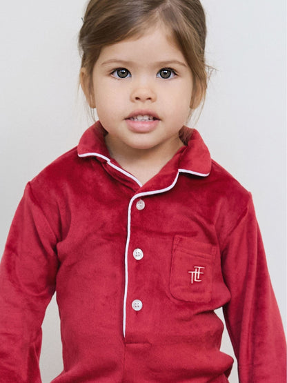 The Little Tailor Red Luxury Soft Touch Velour Onsie Rompersuit image 5