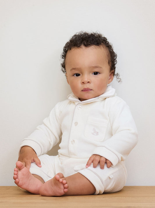 The Little Tailor Cream Luxury Soft Touch Velour Onsie Rompersuit image 1