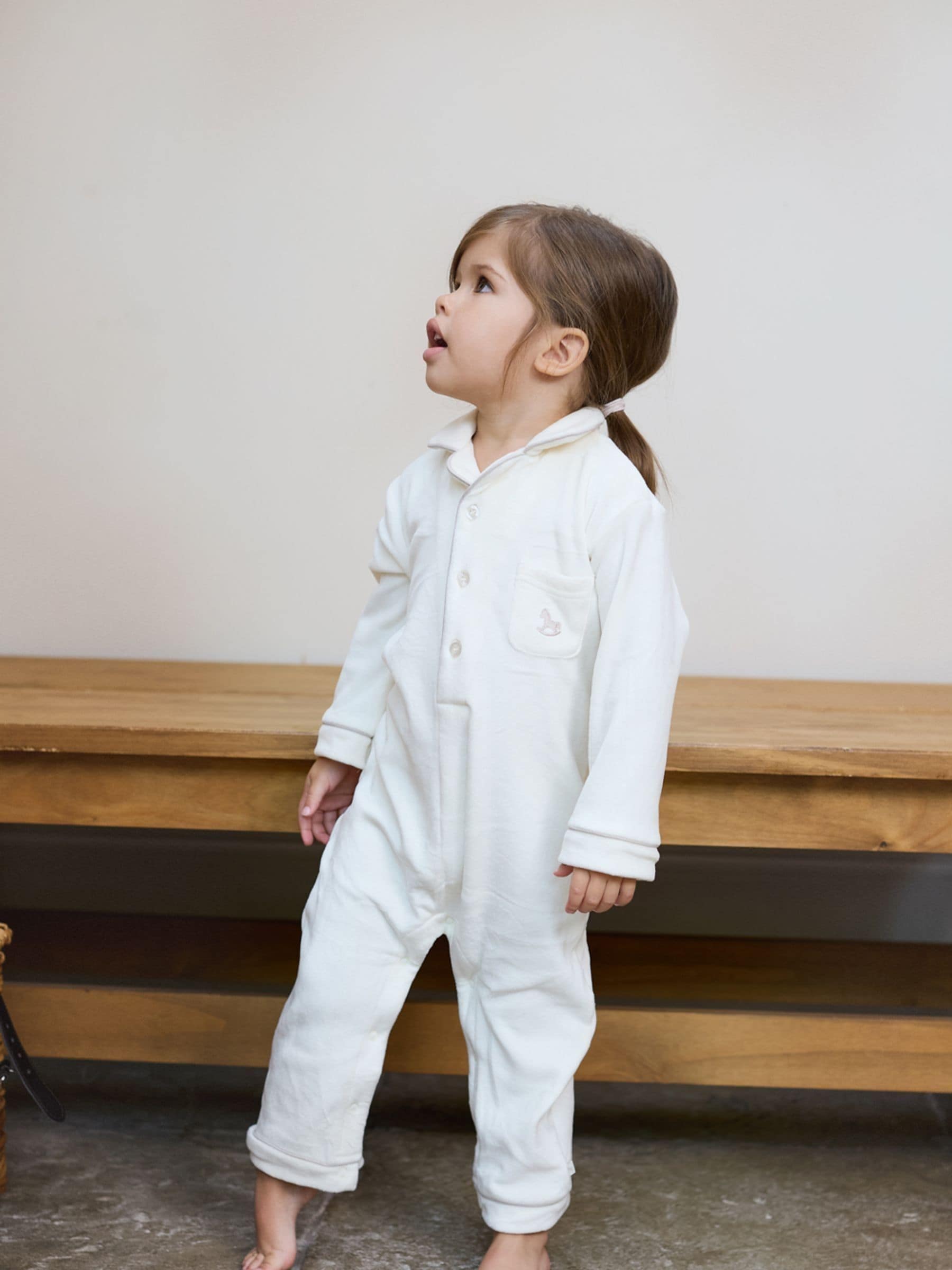 The Little Tailor Cream Luxury Soft Touch Velour Onsie Rompersuit image 2