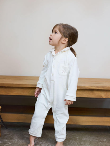 The Little Tailor Cream Luxury Soft Touch Velour Onsie Rompersuit image 2