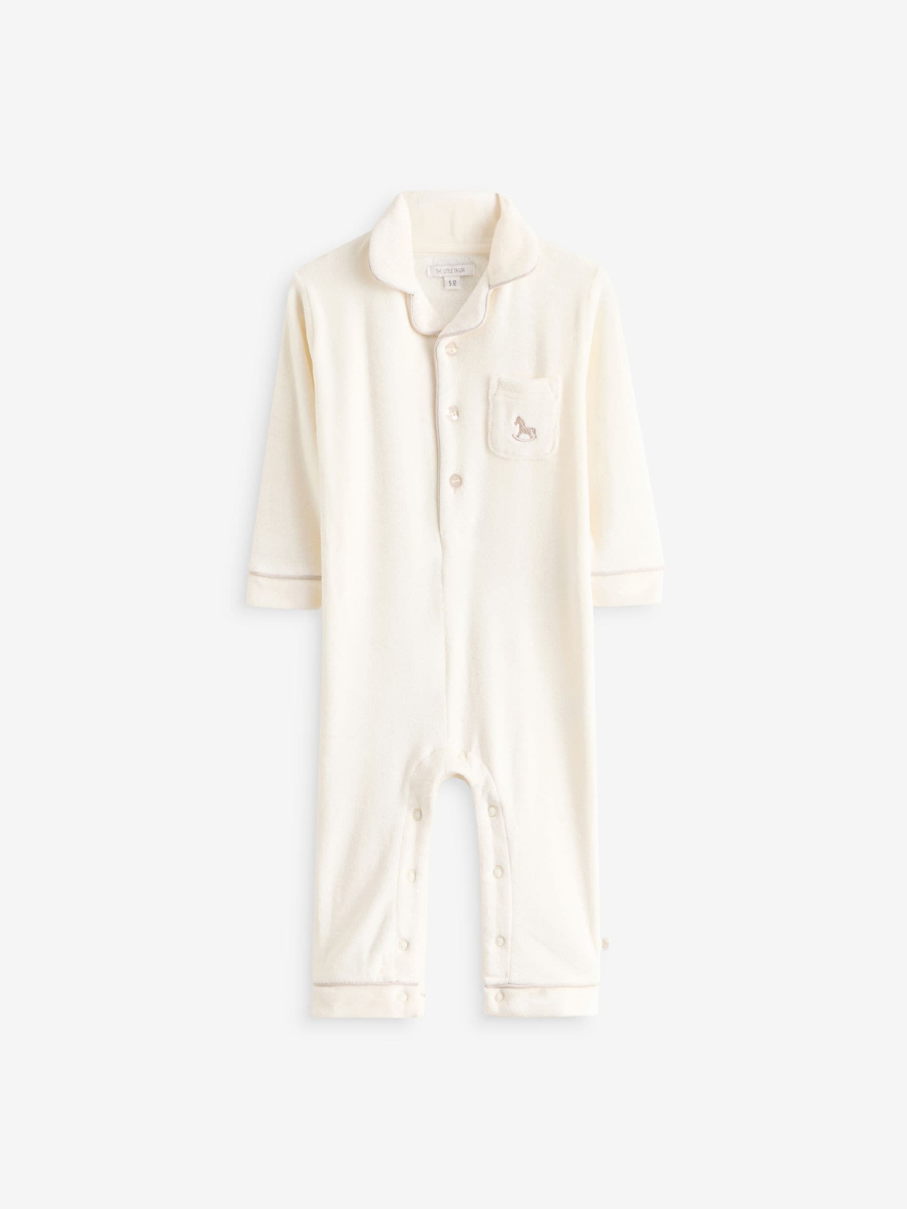 The Little Tailor Cream Luxury Soft Touch Velour Onsie Rompersuit image 3