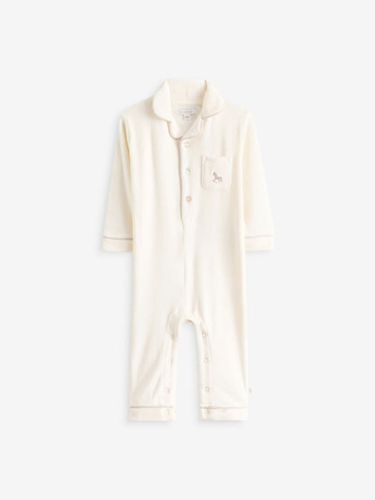 The Little Tailor Cream Luxury Soft Touch Velour Onsie Rompersuit image 3