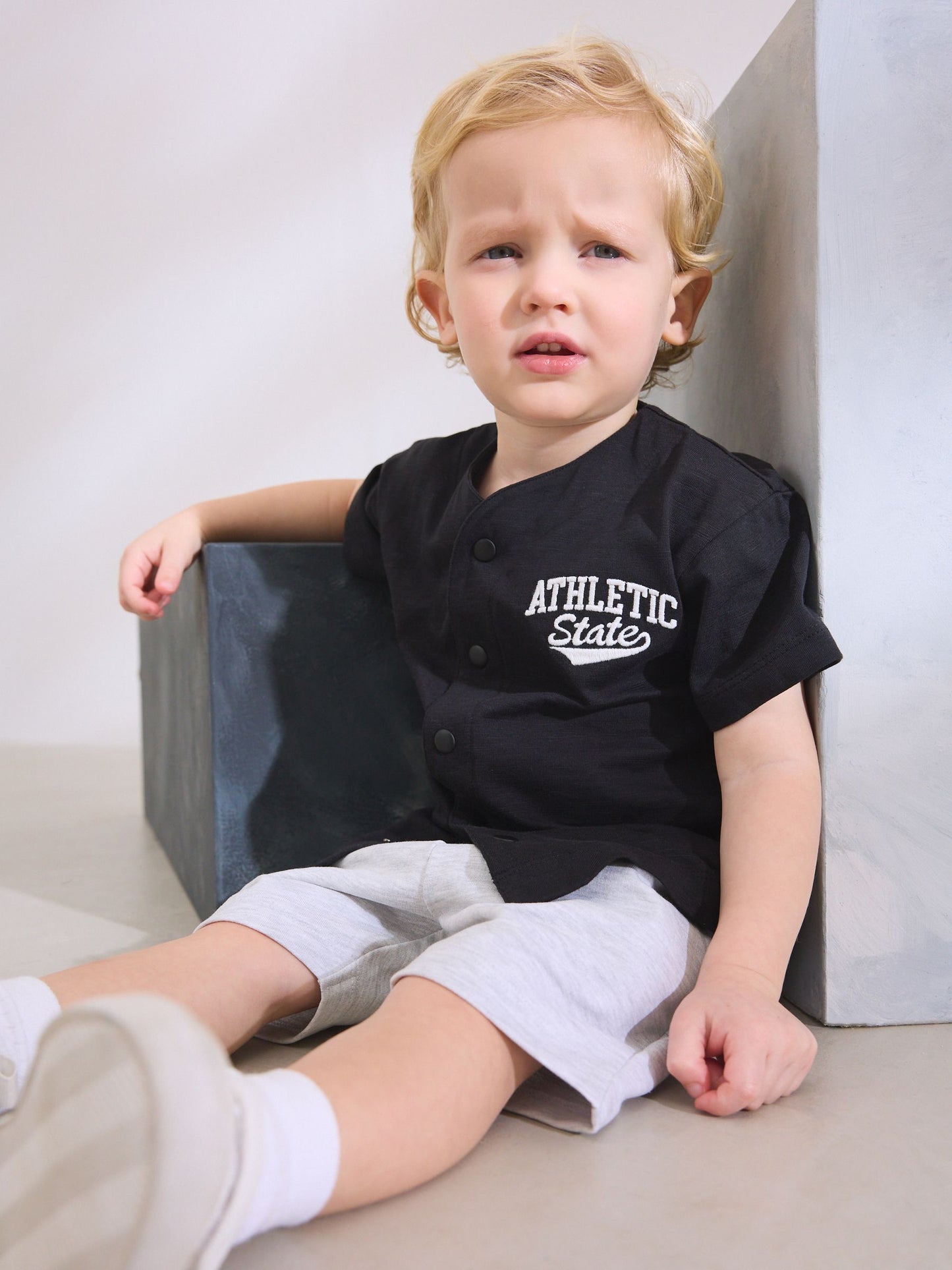 Black/Grey Baseball Short Sleeve Jersey Shirt & Shorts Set (3mths-7yrs) (3mths-7yrs) image 3