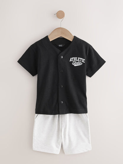 Black/Grey Baseball Short Sleeve Jersey Shirt & Shorts Set (3mths-7yrs) (3mths-7yrs) image 6
