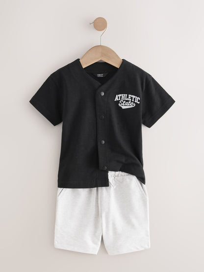 Black/Grey Baseball Short Sleeve Jersey Shirt & Shorts Set (3mths-7yrs) (3mths-7yrs) image 7