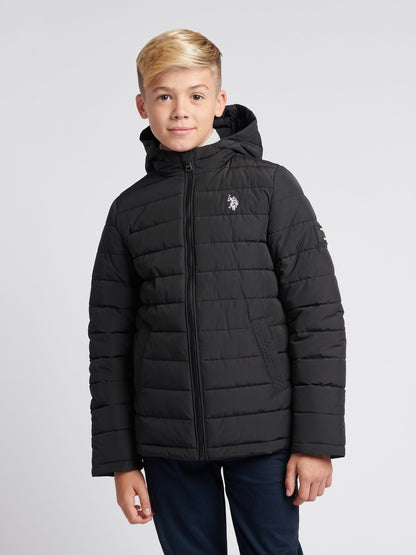 Dsiney Kidz - U.S. Polo Assn Black U.S. Polo Assn. Boys Lightweight Quilt Hooded Puffer Jacket image 1