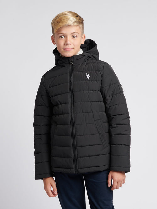 Dsiney Kidz - U.S. Polo Assn Black U.S. Polo Assn. Boys Lightweight Quilt Hooded Puffer Jacket image 1