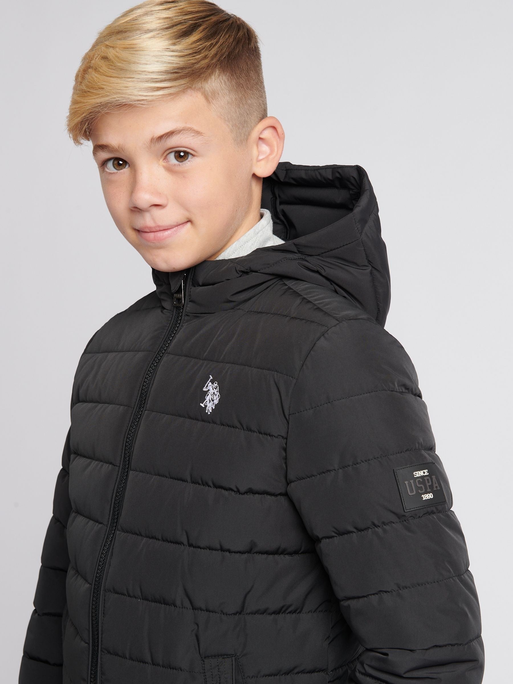 Dsiney Kidz - U.S. Polo Assn Black U.S. Polo Assn. Boys Lightweight Quilt Hooded Puffer Jacket image 2
