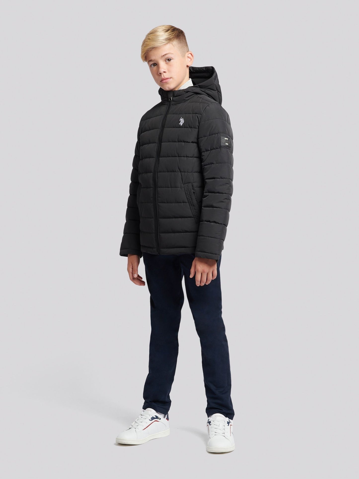 Dsiney Kidz - U.S. Polo Assn Black U.S. Polo Assn. Boys Lightweight Quilt Hooded Puffer Jacket image 3