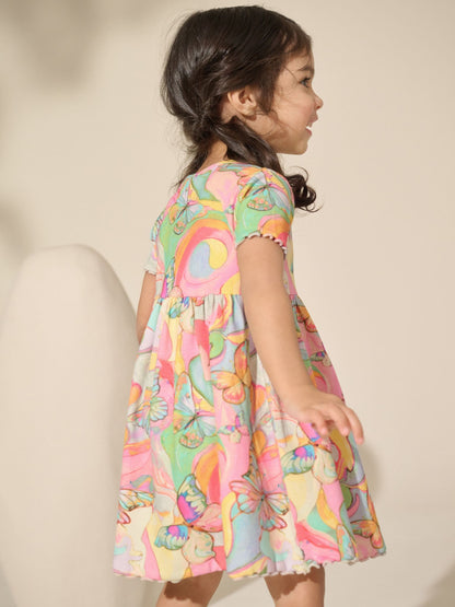 Rainbow Butterfly Ribbed Jersey Dres (3mths-7yrs)