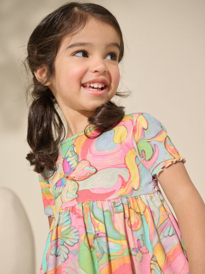 Rainbow Butterfly Ribbed Jersey Dres (3mths-7yrs)